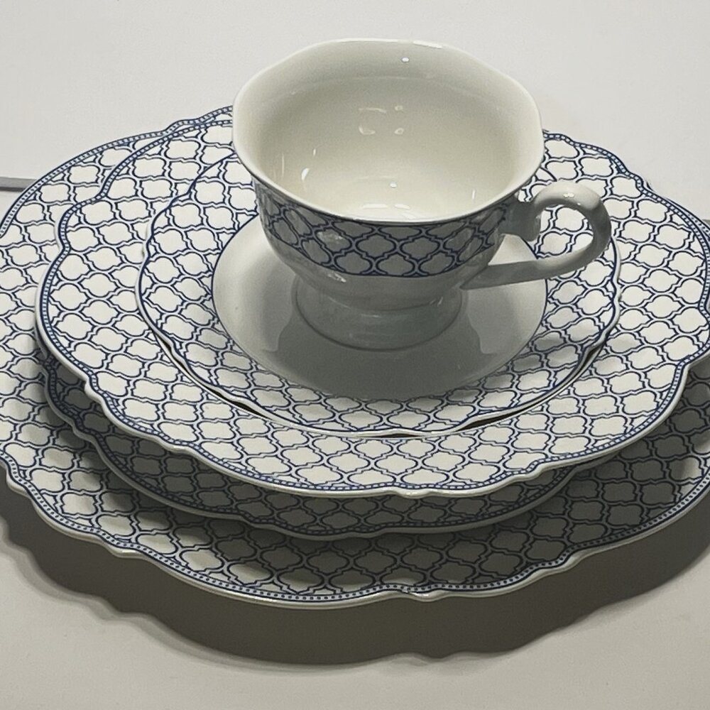 20pc Set Godinger BRISTOL BLUE Fine China 5pc Place settings for 4